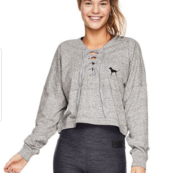 PINK Victoria's Secret Tops - Victoria Secret - PINK LACE UP CROP CREW TE